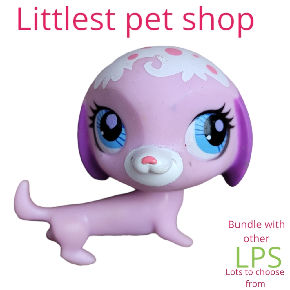 Hasbro Littlest Pet Shop purple & white weiner dog retired collectible toy